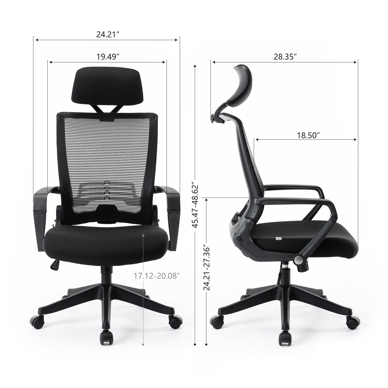 Free Shipping Mesh Office Chair, High Back Chair - Adjustable Headrest with Arms, Lumbar Support