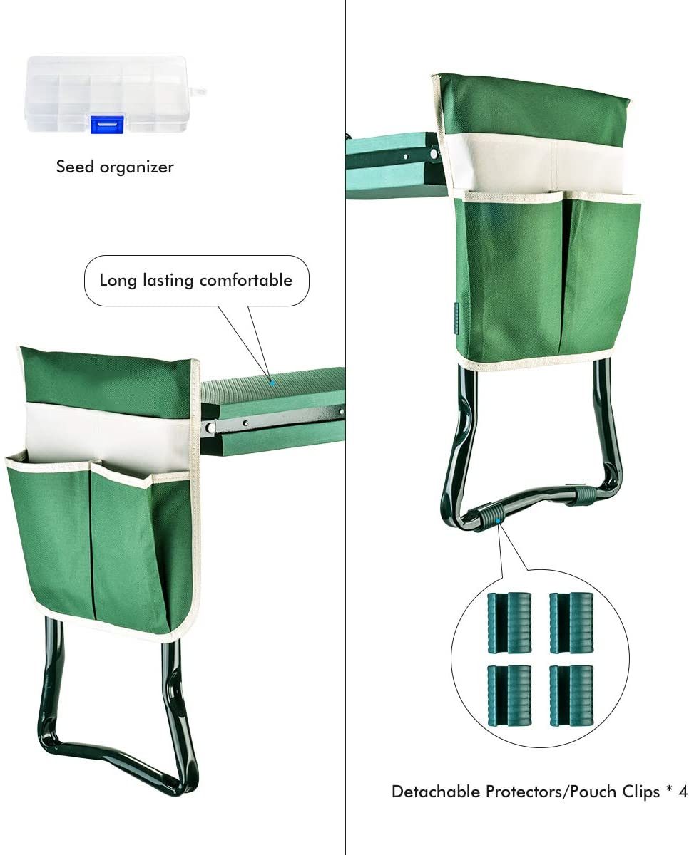 Garden Kneeler and Seat with 2 Bonus Tool Pouches - Portable Garden Bench EVA Foam Pad with Kneeling Pad for Gardening - Sturdy, Lightweight and Practical - Protect Knees and Clothes When Gardening XH