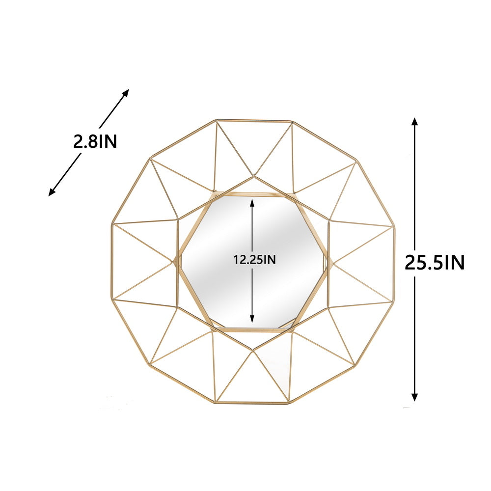 Free shipping Iron Wall Mirror Radial Triangle Round Mirror Iron Wall Mirror Decorative Mirror 25.5inch Golden YJ