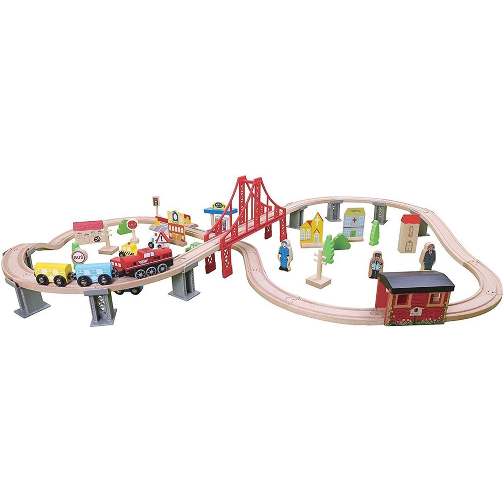 70pcs Wooden Train Set Learning Toy Kids Children Fun Road Crossing Track Railway Play Multicolor YF