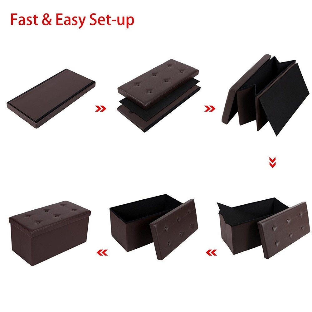 30" Folding Storage Ottoman Bench, Faux Leather Footrest for Living Room, End of Bed Bench with Padded Seat