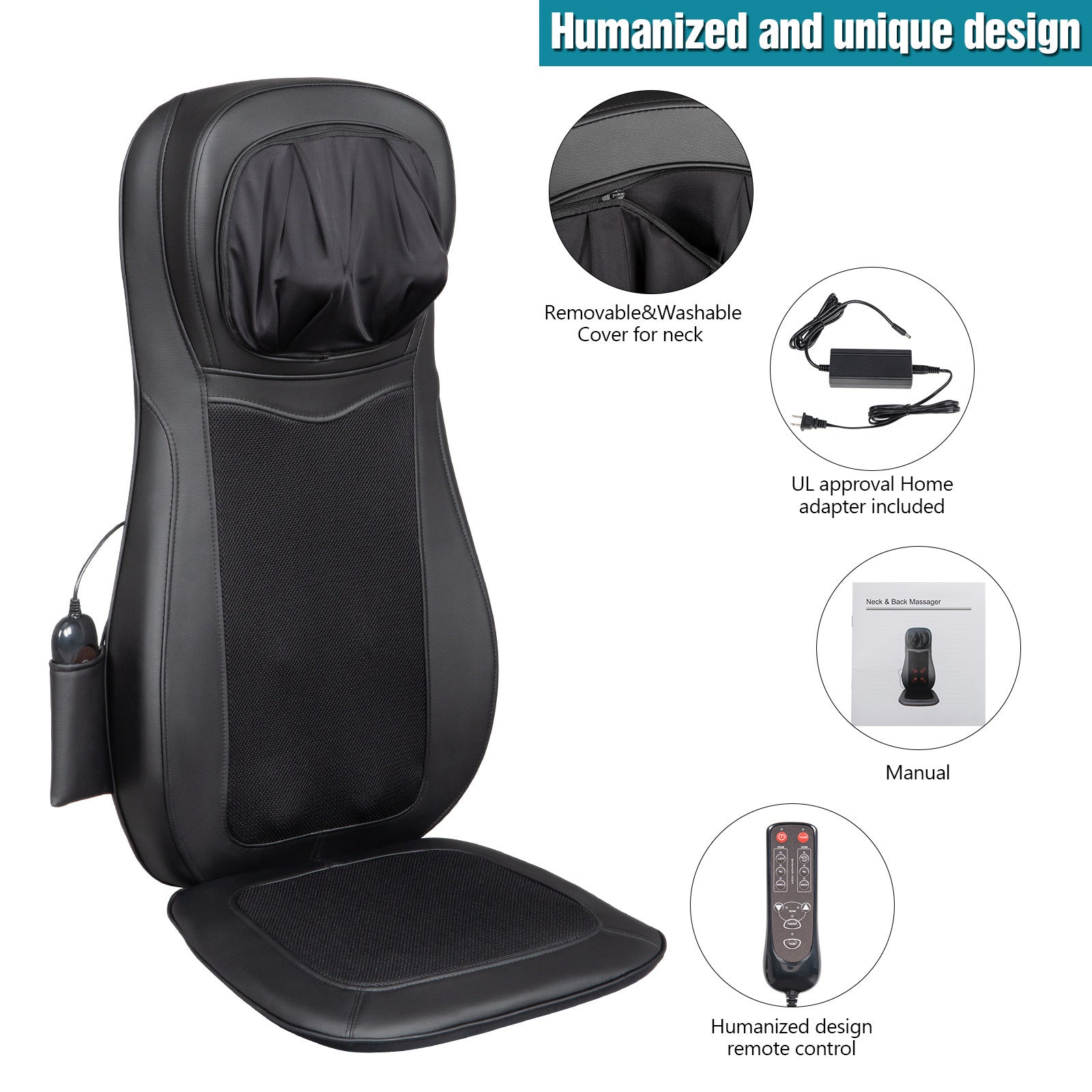Zokop Shiatsu Neck & Back Massager with Heat, Full Back Kneading Shiatsu or Rolling Massage with Height Adjustment, Three-stage Vibration Massage for Buttocks ,Massage Chair Pad YF