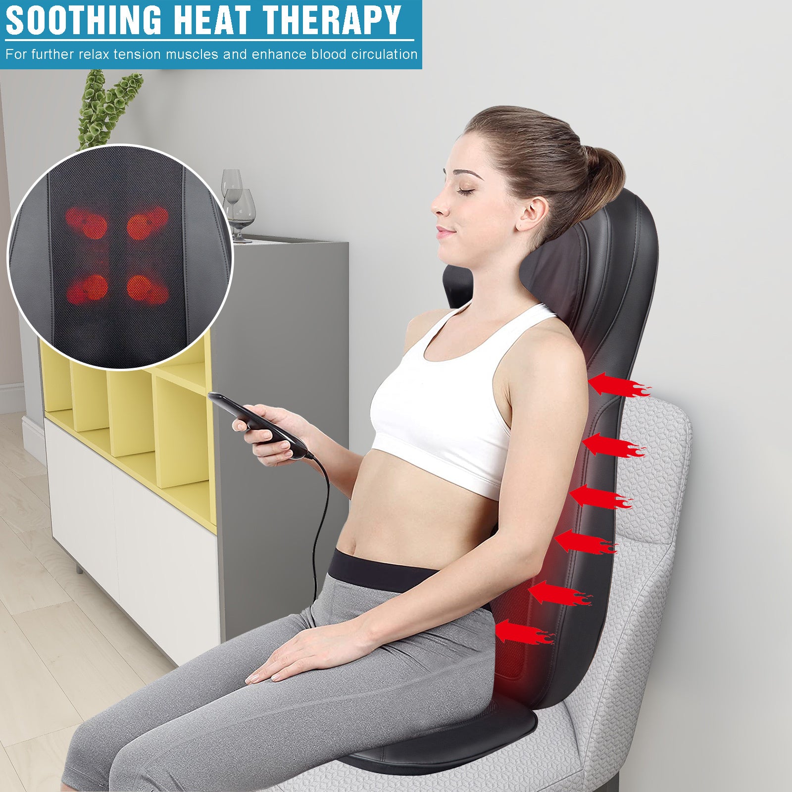 Zokop Shiatsu Neck & Back Massager with Heat, Full Back Kneading Shiatsu or Rolling Massage with Height Adjustment, Three-stage Vibration Massage for Buttocks ,Massage Chair Pad YF
