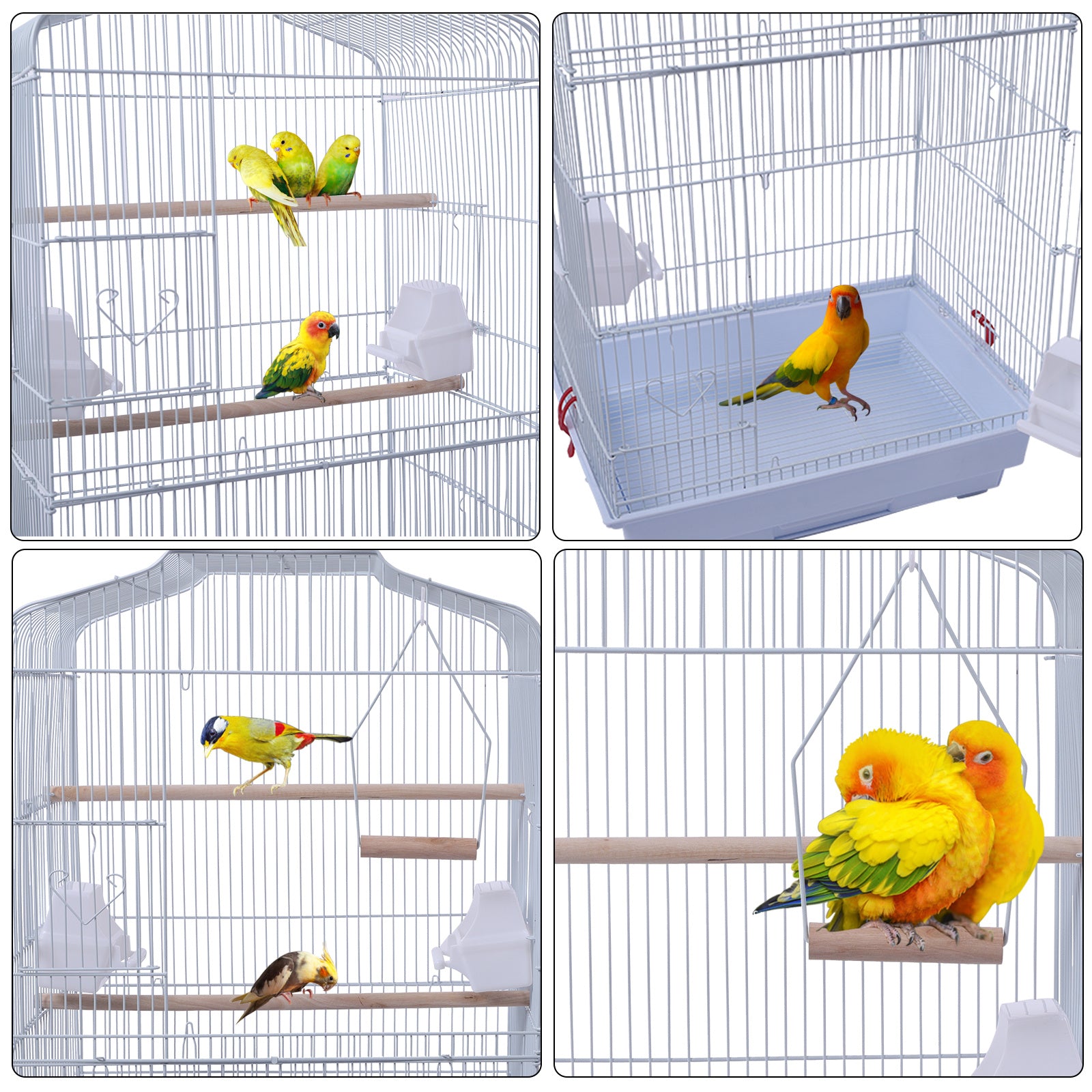 59" Bird Cage Pet Supplies Metal Cage with Rolling Stand White YF