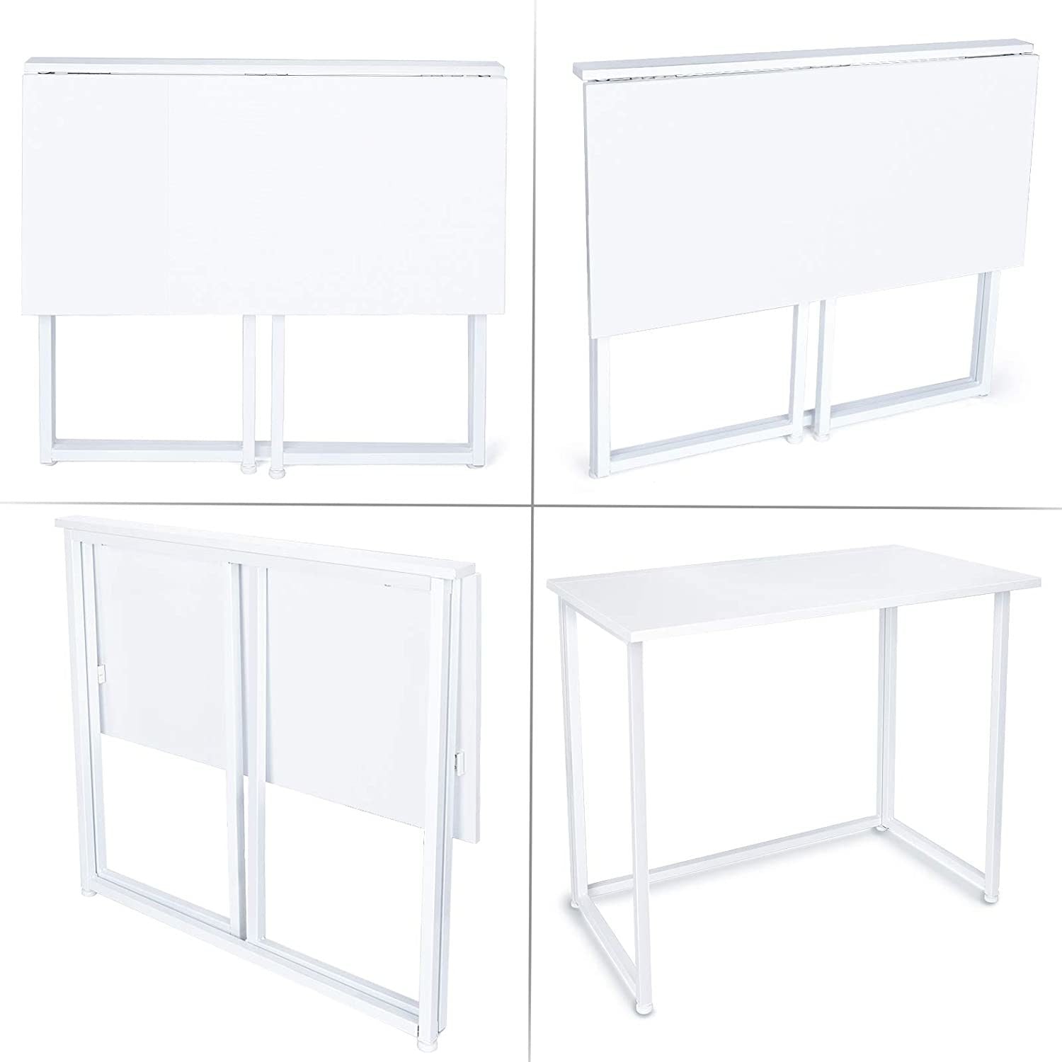 Folding Computer Desk for Small Spaces, No-Assembly Space-Saving Home Office Desk, Foldable Computer Table, Laptop Table, Writing Desk, Compact Study Reading Table (White) RT