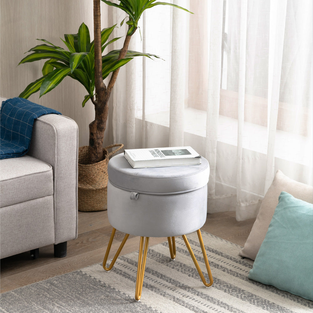 CoVibrant Velvet Vanity Stool with Storage and Tray Mid Century Small Round Ottoman for Bedroom Makeup Desk Living Room