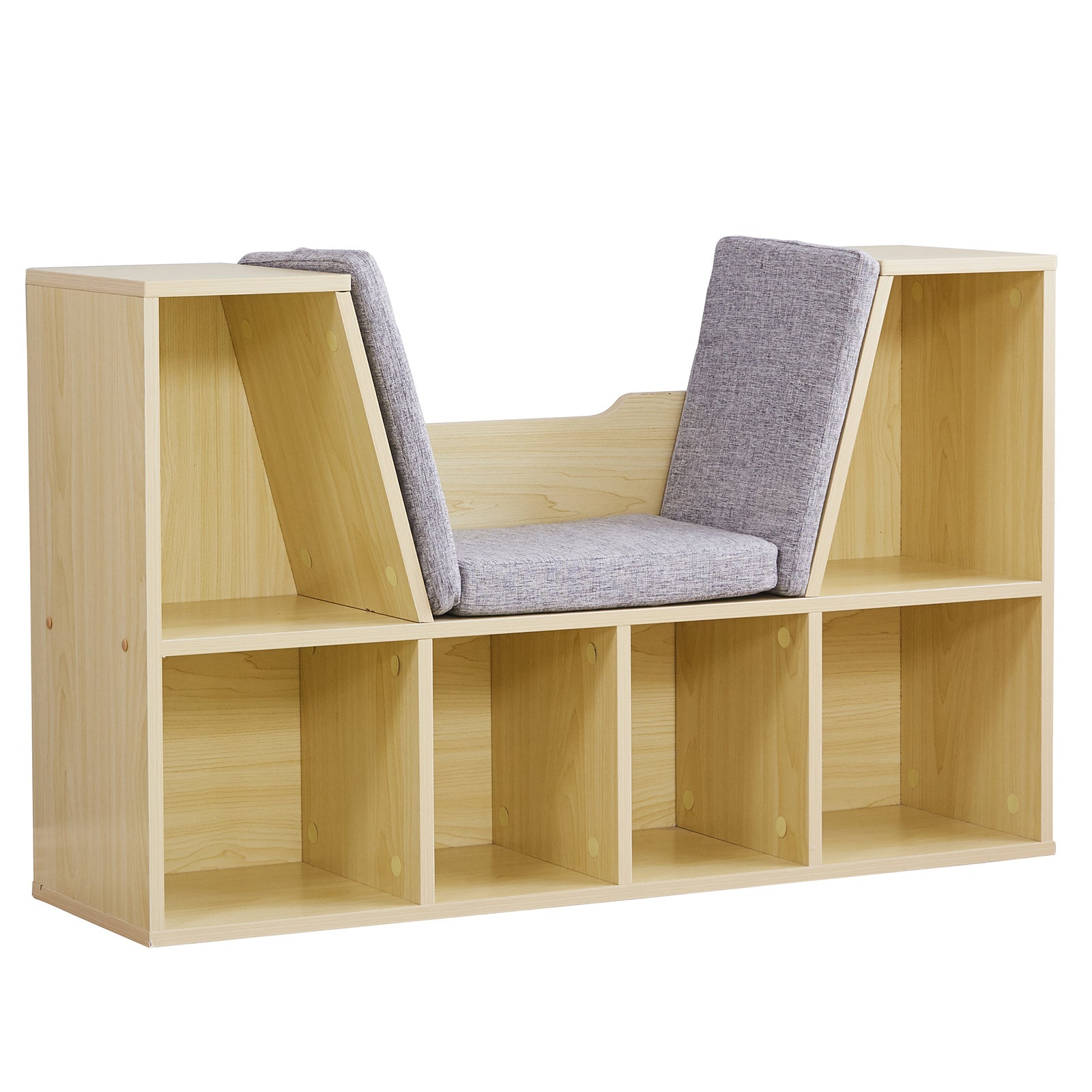 6-Cubby Kids Bookcase, Multi-Purpose Storage Organizer Cabinet Shelf for Children Dark Natural Color RT