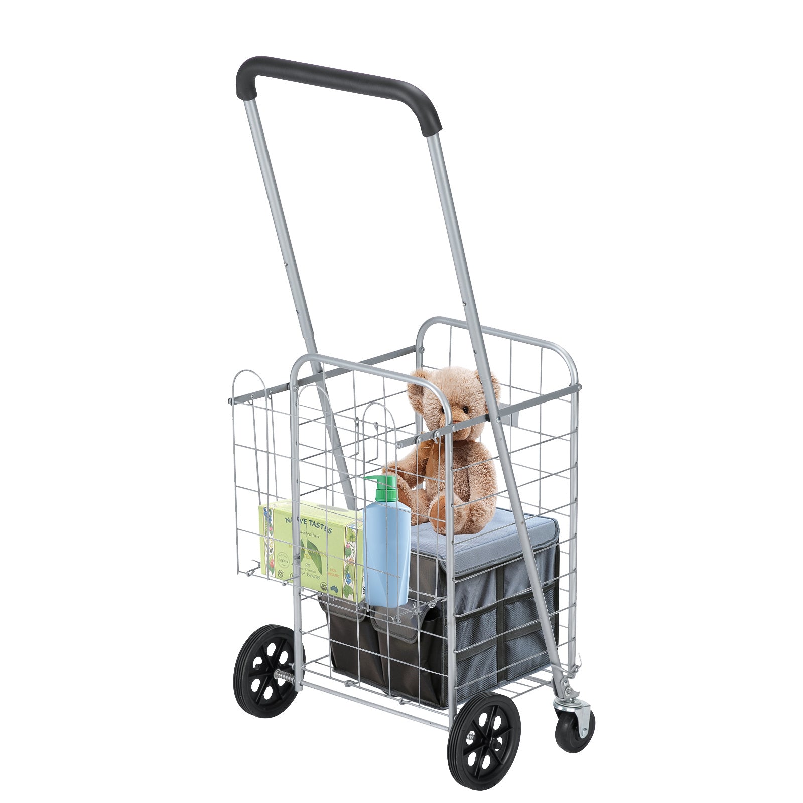 Free shipping Oshion Iron 1100mm Telescopic Armrest 0.8mm 16# Round Tube 30kg Silver Foldable Shopping Cart YJ