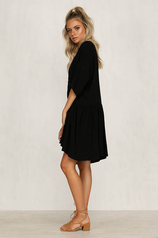 L38797 Hot Sale Women Summer Button Beach Dress