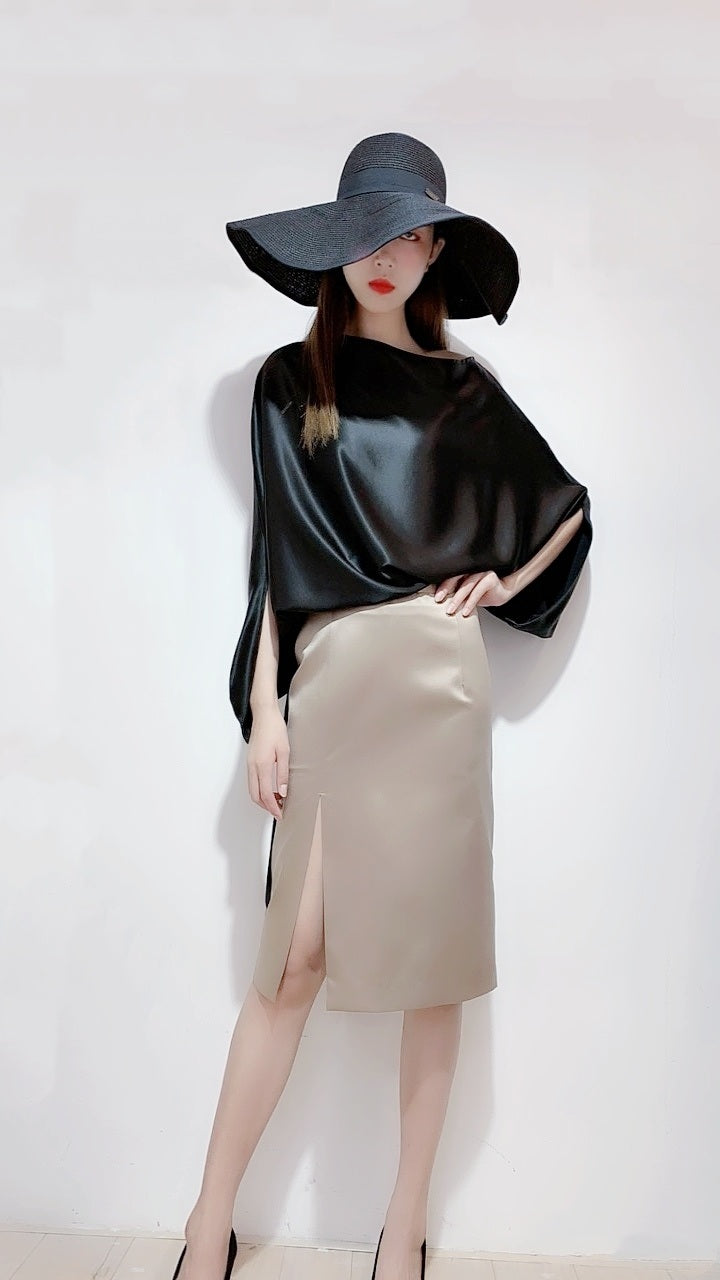 2020 Hot Selling VLUEE Women's Flowy Short Sleeve Loose Fit and High Waist Split A Line Mid Skirt