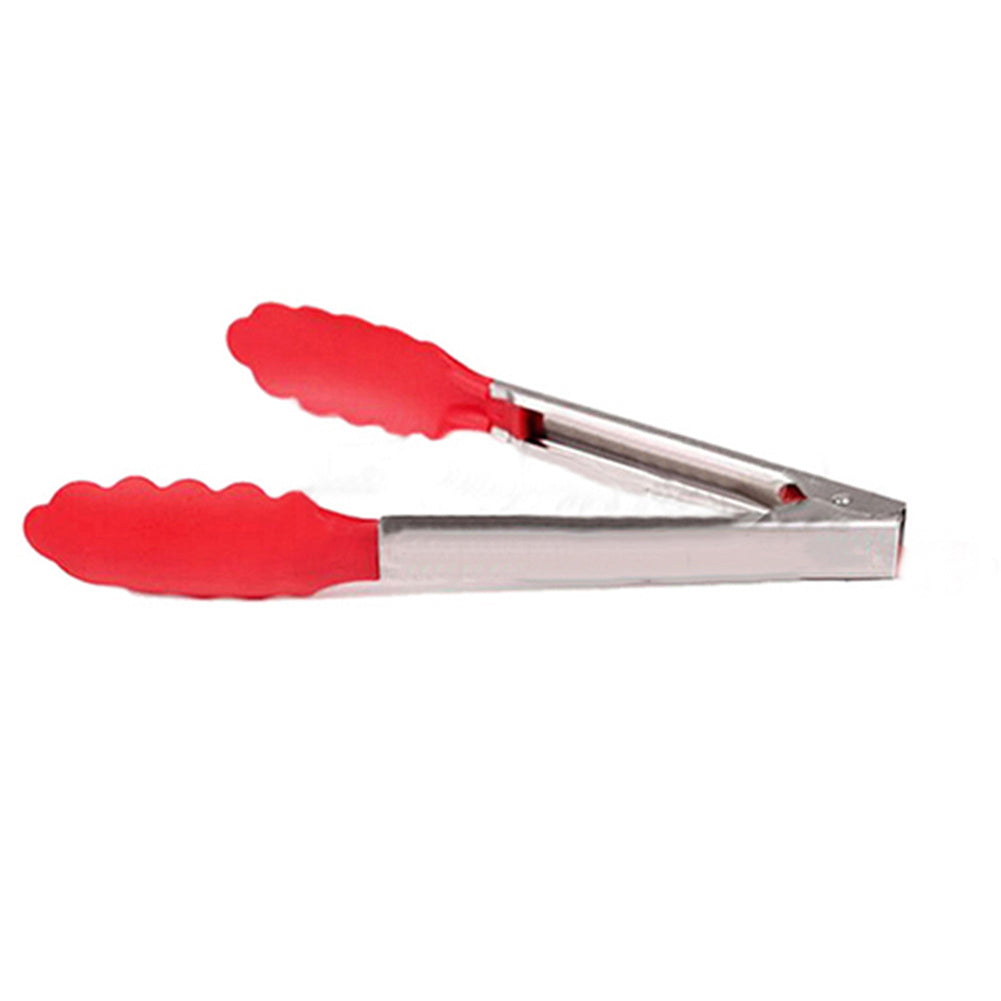 Silicone Cooking Salad Stainless Steel Handle Serving BBQ Tongs Kitchen Utensil