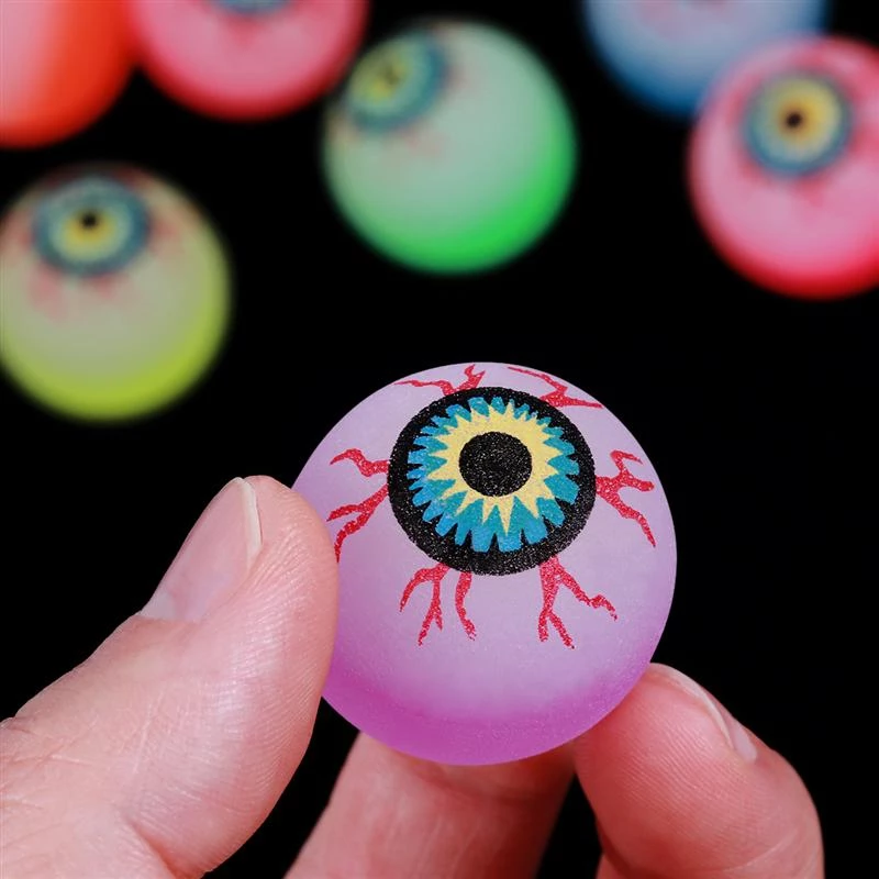 10Pcs 32mm Glow In The Dark Halloween Bouncy Balls Scary Eyeballs Halloween Party Supplies Horror Luminous Bounce (Random Color)