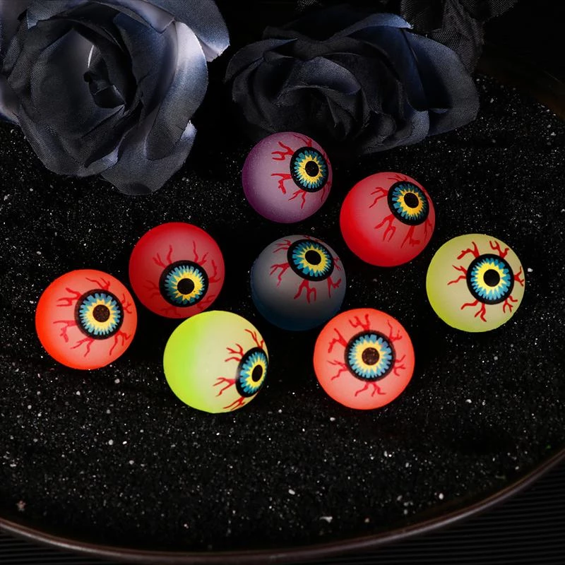 10Pcs 32mm Glow In The Dark Halloween Bouncy Balls Scary Eyeballs Halloween Party Supplies Horror Luminous Bounce (Random Color)