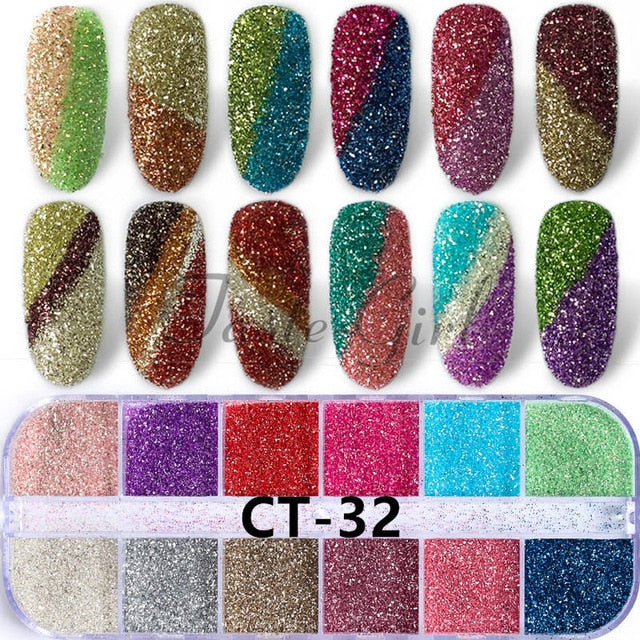 12 Grids/Set Mixed size Nail Glitter Flakes 3D Sequins Paillette Powder Charm Nail Art Decoration Manicure tools CT01-20