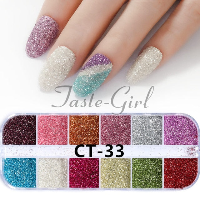12 Grids/Set Mixed size Nail Glitter Flakes 3D Sequins Paillette Powder Charm Nail Art Decoration Manicure tools CT01-20