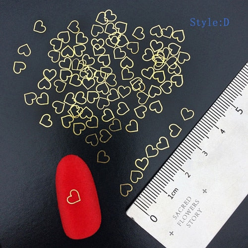 100pcs Heart Nail Decals Metal Stud lOVE Nailart Rivet Charms DIY Nails Accessories 3D Nail Art Decorations