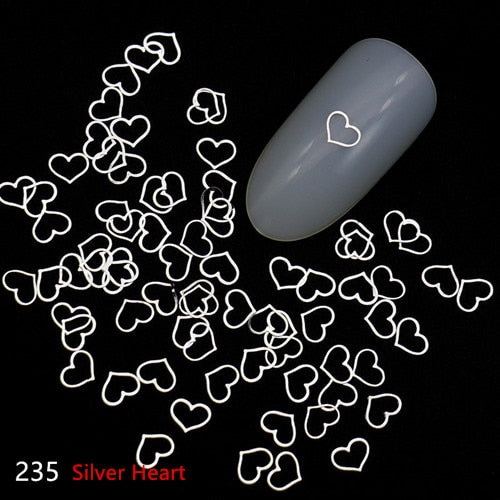 100pcs Heart Nail Decals Metal Stud lOVE Nailart Rivet Charms DIY Nails Accessories 3D Nail Art Decorations