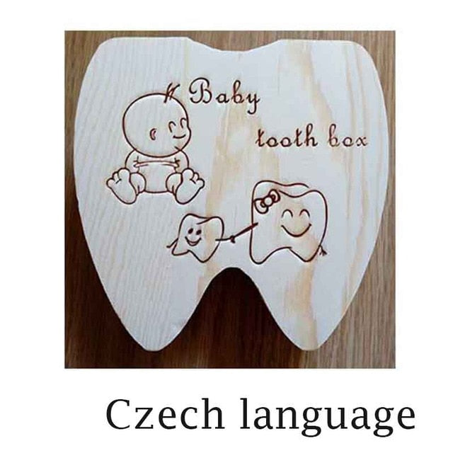 Baby Tooth Box Poland/English/Dutch/Russian/French /Italian Wooden Milk Teeth Organizer Storage Boys Girls Baby Souvenirs Gift