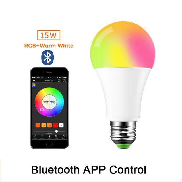110V 220V Bluetooth E27 RGBW LED Bulb Lights 5W 10W 15W RGB Lampada Changeable Colorful RGBWW LED Lamp With Remote+Memory Mode