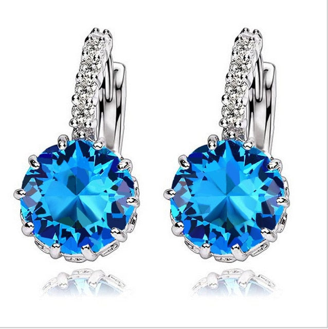 H:HYDE Fashion 10 Colors AAA CZ Element Stud Earrings For Women Vintage Pink Blue Crystal Earrings Statement Wedding Jewelry