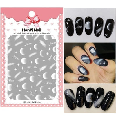 Flower 3D Nail Sticker Transparent Moon DIY Sticker Decals Tips Manicure Charm Design Adhesive Tips Art For Nail