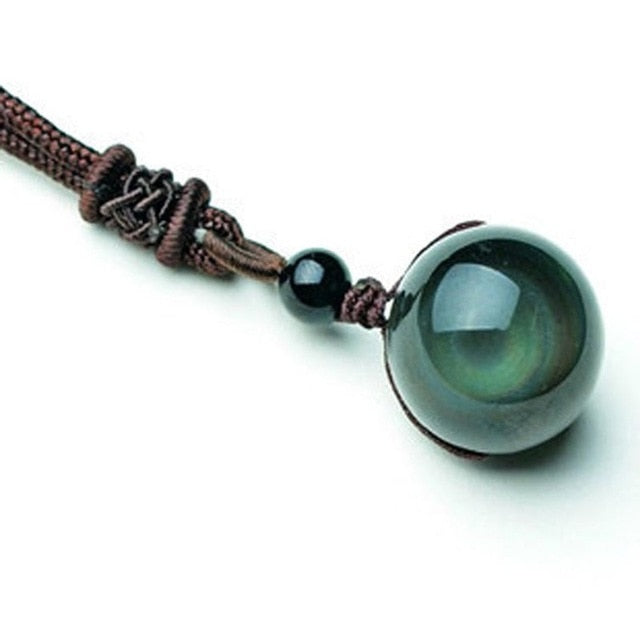 16mm Black Obsidian Glod Obsidian Tiger Eye Stone Pendant Transfer Lucky Amulet Crystal Pendant Necklace Jewelry