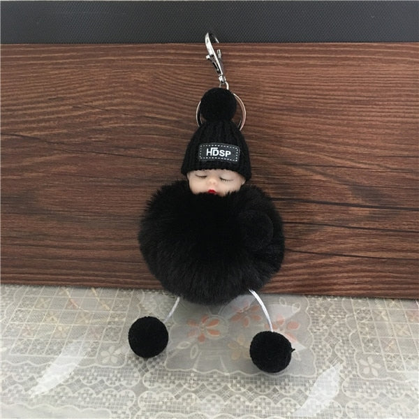 Cute Cartoon Sleeping Doll Keychain Fur Ball Plush KeyChain Keyring Women Handbag Car Key Holder Bag Pendant Toys for Kids Gift