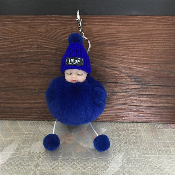 Cute Cartoon Sleeping Doll Keychain Fur Ball Plush KeyChain Keyring Women Handbag Car Key Holder Bag Pendant Toys for Kids Gift