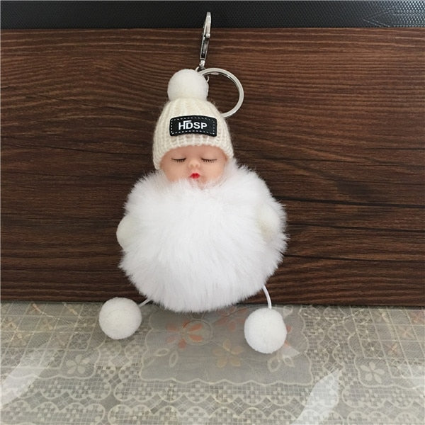 Cute Cartoon Sleeping Doll Keychain Fur Ball Plush KeyChain Keyring Women Handbag Car Key Holder Bag Pendant Toys for Kids Gift