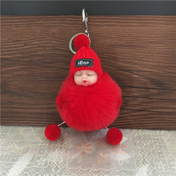 Cute Cartoon Sleeping Doll Keychain Fur Ball Plush KeyChain Keyring Women Handbag Car Key Holder Bag Pendant Toys for Kids Gift