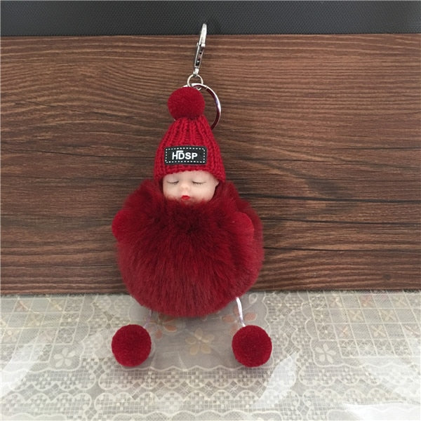Cute Cartoon Sleeping Doll Keychain Fur Ball Plush KeyChain Keyring Women Handbag Car Key Holder Bag Pendant Toys for Kids Gift
