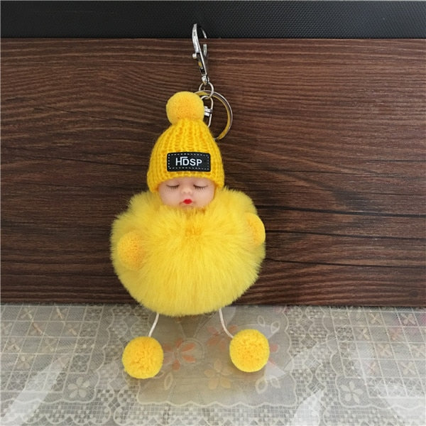 Cute Cartoon Sleeping Doll Keychain Fur Ball Plush KeyChain Keyring Women Handbag Car Key Holder Bag Pendant Toys for Kids Gift