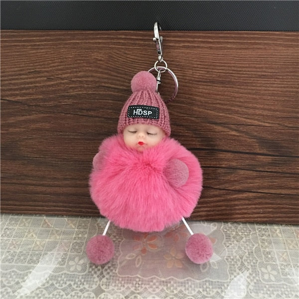Cute Cartoon Sleeping Doll Keychain Fur Ball Plush KeyChain Keyring Women Handbag Car Key Holder Bag Pendant Toys for Kids Gift