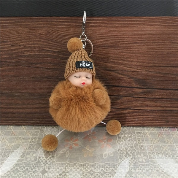 Cute Cartoon Sleeping Doll Keychain Fur Ball Plush KeyChain Keyring Women Handbag Car Key Holder Bag Pendant Toys for Kids Gift