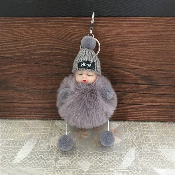 Cute Cartoon Sleeping Doll Keychain Fur Ball Plush KeyChain Keyring Women Handbag Car Key Holder Bag Pendant Toys for Kids Gift