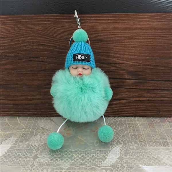 Cute Cartoon Sleeping Doll Keychain Fur Ball Plush KeyChain Keyring Women Handbag Car Key Holder Bag Pendant Toys for Kids Gift