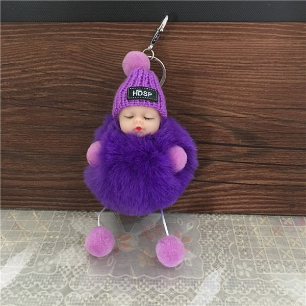 Cute Cartoon Sleeping Doll Keychain Fur Ball Plush KeyChain Keyring Women Handbag Car Key Holder Bag Pendant Toys for Kids Gift