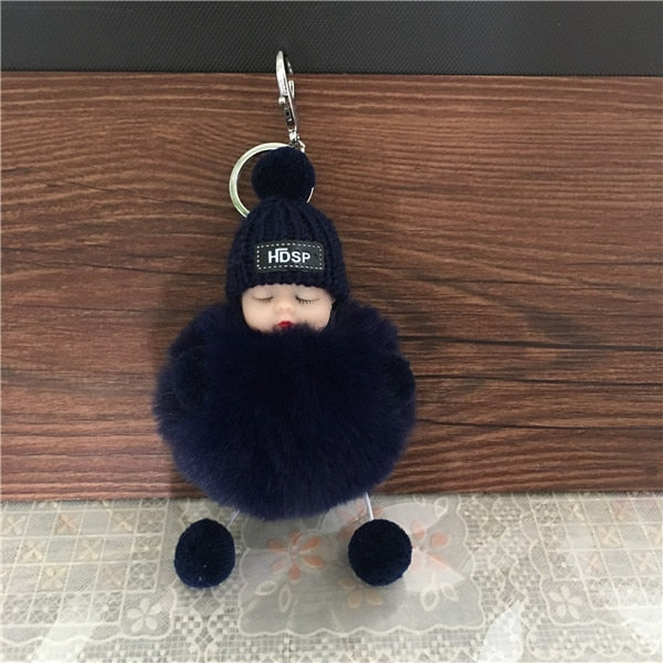 Cute Cartoon Sleeping Doll Keychain Fur Ball Plush KeyChain Keyring Women Handbag Car Key Holder Bag Pendant Toys for Kids Gift