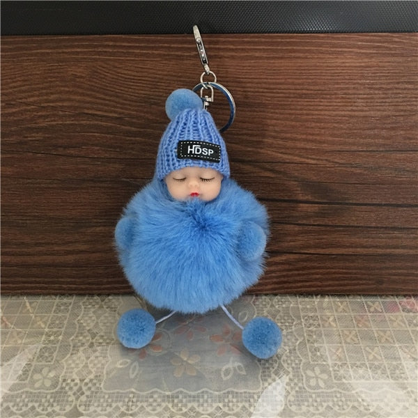 Cute Cartoon Sleeping Doll Keychain Fur Ball Plush KeyChain Keyring Women Handbag Car Key Holder Bag Pendant Toys for Kids Gift
