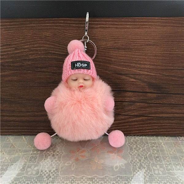 Cute Cartoon Sleeping Doll Keychain Fur Ball Plush KeyChain Keyring Women Handbag Car Key Holder Bag Pendant Toys for Kids Gift
