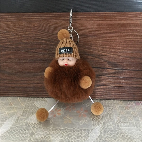 Cute Cartoon Sleeping Doll Keychain Fur Ball Plush KeyChain Keyring Women Handbag Car Key Holder Bag Pendant Toys for Kids Gift