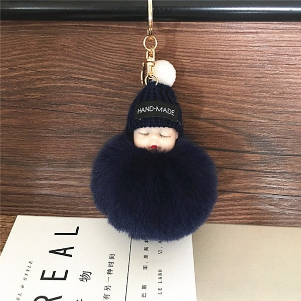 Cute Cartoon Sleeping Doll Keychain Fur Ball Plush KeyChain Keyring Women Handbag Car Key Holder Bag Pendant Toys for Kids Gift