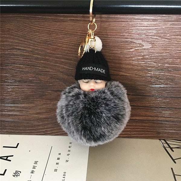 Cute Cartoon Sleeping Doll Keychain Fur Ball Plush KeyChain Keyring Women Handbag Car Key Holder Bag Pendant Toys for Kids Gift