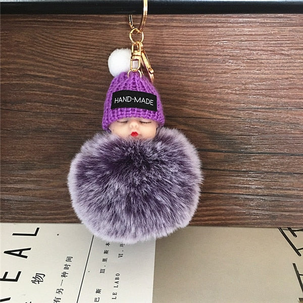 Cute Cartoon Sleeping Doll Keychain Fur Ball Plush KeyChain Keyring Women Handbag Car Key Holder Bag Pendant Toys for Kids Gift