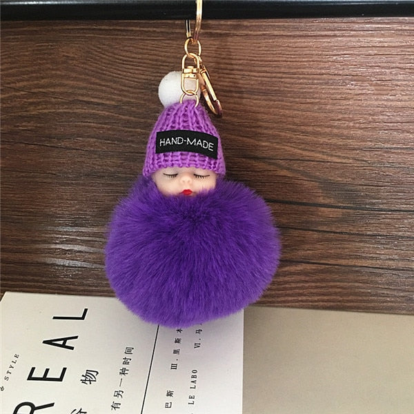 Cute Cartoon Sleeping Doll Keychain Fur Ball Plush KeyChain Keyring Women Handbag Car Key Holder Bag Pendant Toys for Kids Gift