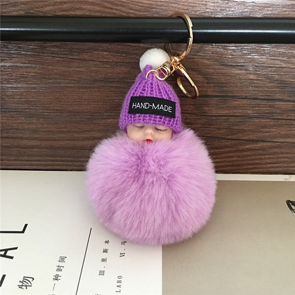 Cute Cartoon Sleeping Doll Keychain Fur Ball Plush KeyChain Keyring Women Handbag Car Key Holder Bag Pendant Toys for Kids Gift