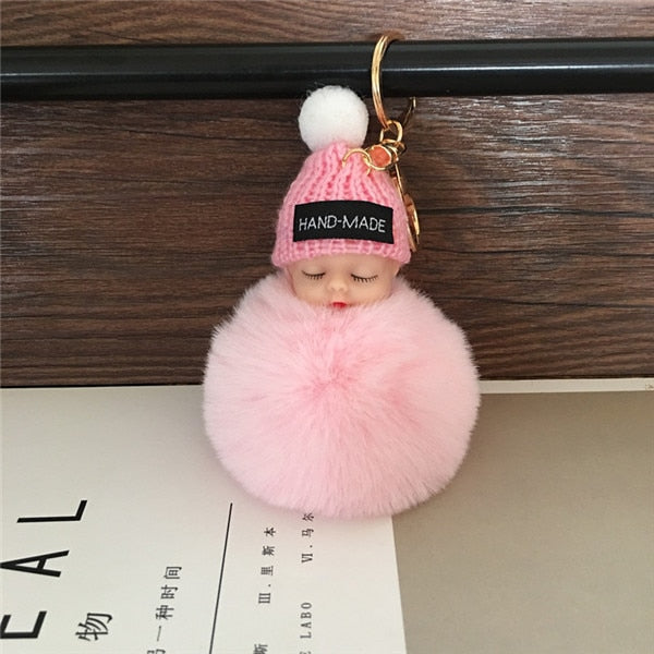 Cute Cartoon Sleeping Doll Keychain Fur Ball Plush KeyChain Keyring Women Handbag Car Key Holder Bag Pendant Toys for Kids Gift