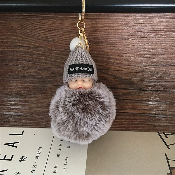 Cute Cartoon Sleeping Doll Keychain Fur Ball Plush KeyChain Keyring Women Handbag Car Key Holder Bag Pendant Toys for Kids Gift