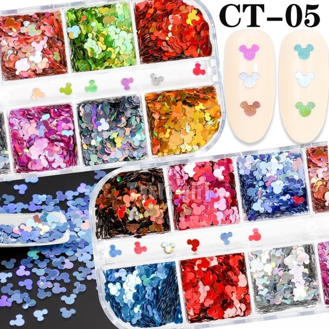 12 Grids/Set Mixed size Nail Glitter Flakes 3D Sequins Paillette Powder Charm Nail Art Decoration Manicure tools CT01-20
