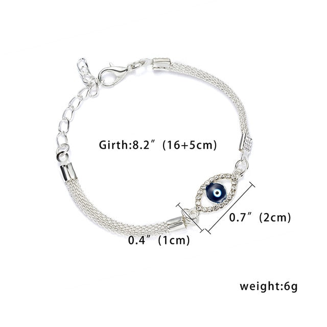 Trendy Silver Plated Blue Crystal Eyes Lucky Bracelets Turkish Evil Eye Star Palm Coconut Tree Charm Chain Bracelet for Women
